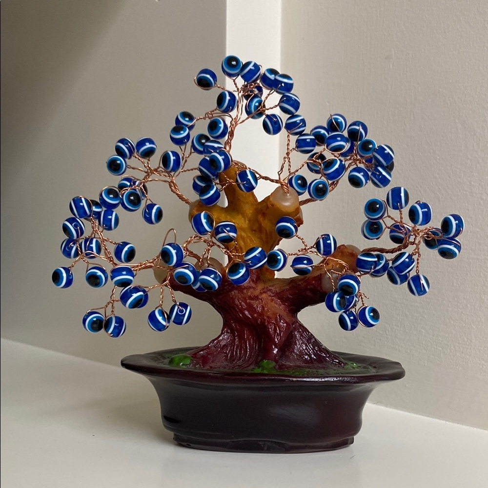 Blue Evil Eye Bonsai Tree Sculpture
